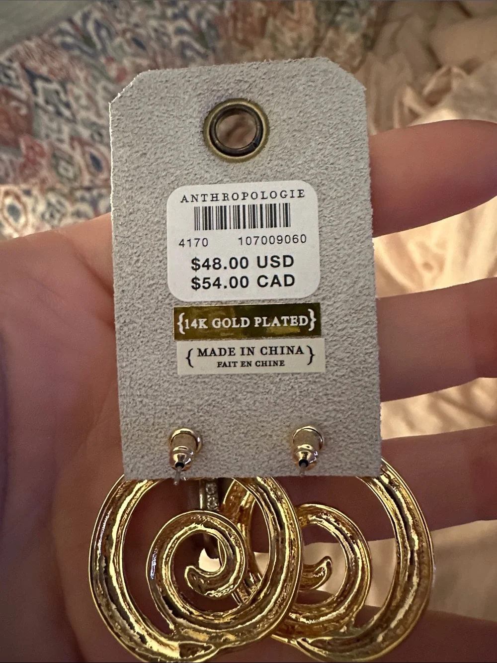 Anthropologie Gold Spiral Hoop Drop Earrings - Women's Jewelry